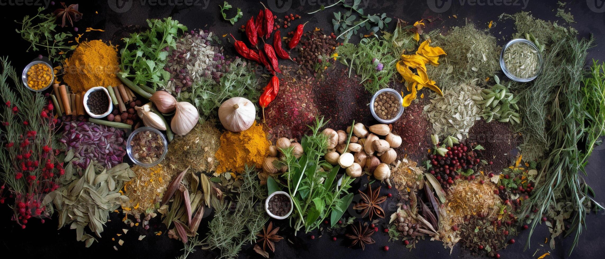 kruiden en specerijen voor Koken met esthetisch regeling, top visie. foto