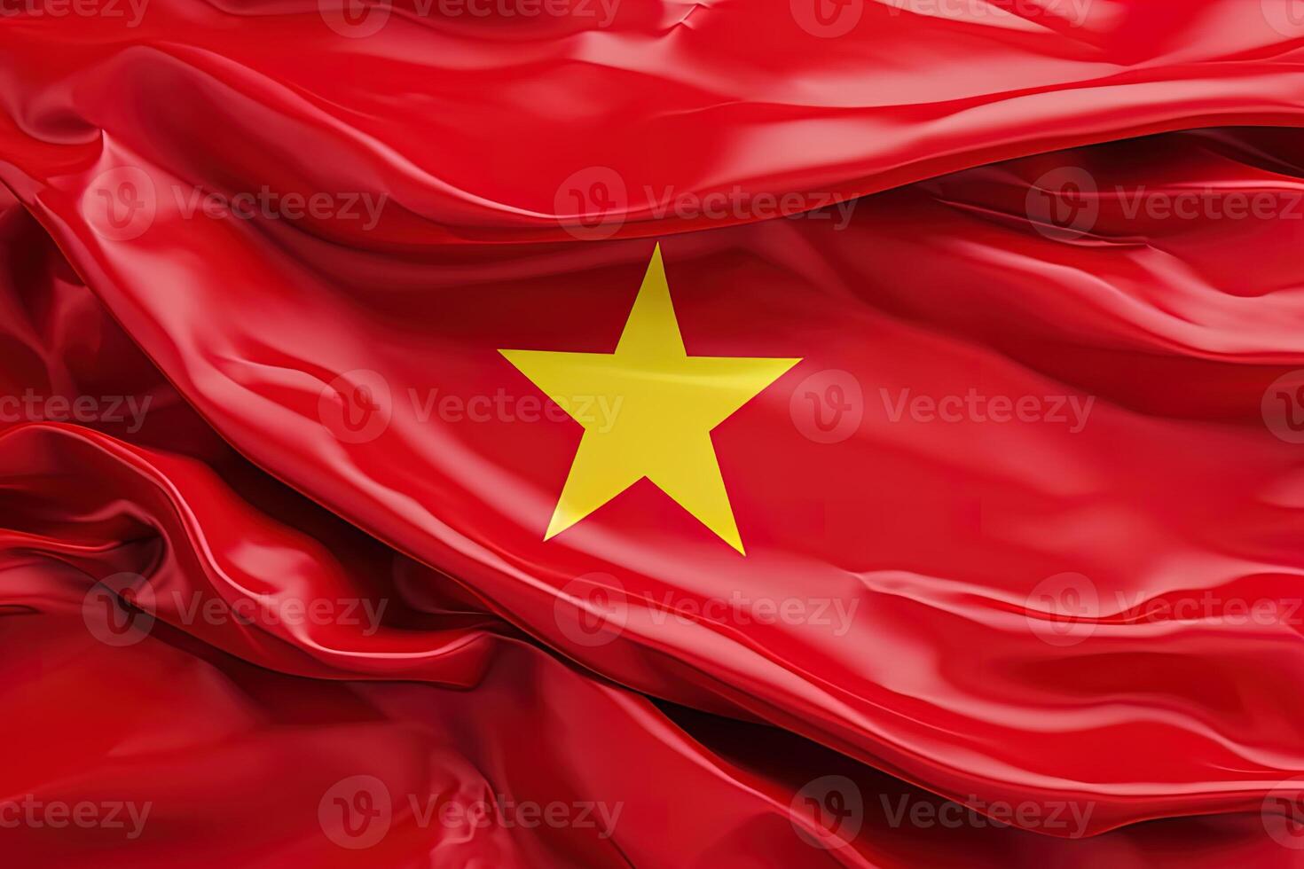 geel ster en rood achtergrond, golvend de nationaal vlag van Vietnam, zwaaide een zeer gedetailleerd detailopname. ai gegenereerd foto