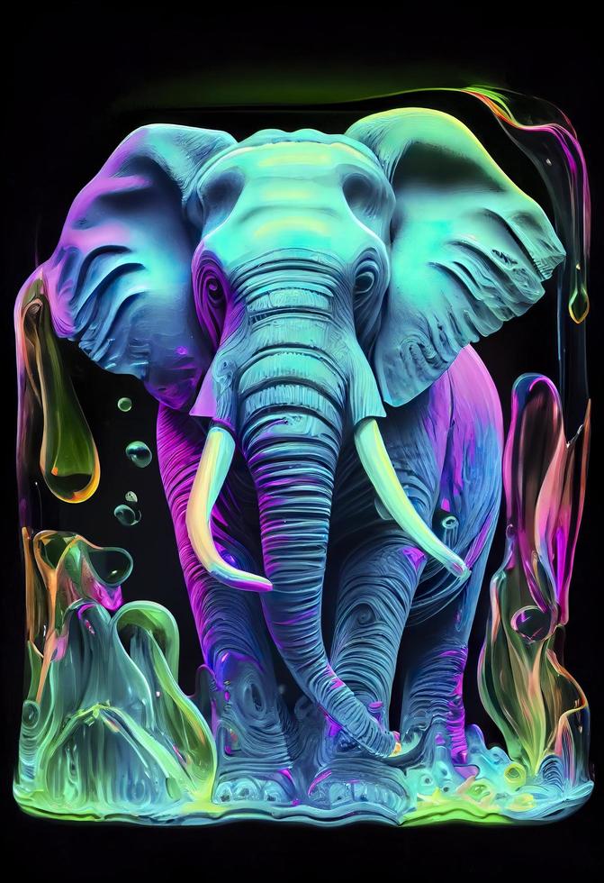 een beeld van een olifant omringd door andere kleuren, in de stijl van doorzichtig hars golven, retro filters, realistisch verlichting, genereren ai foto