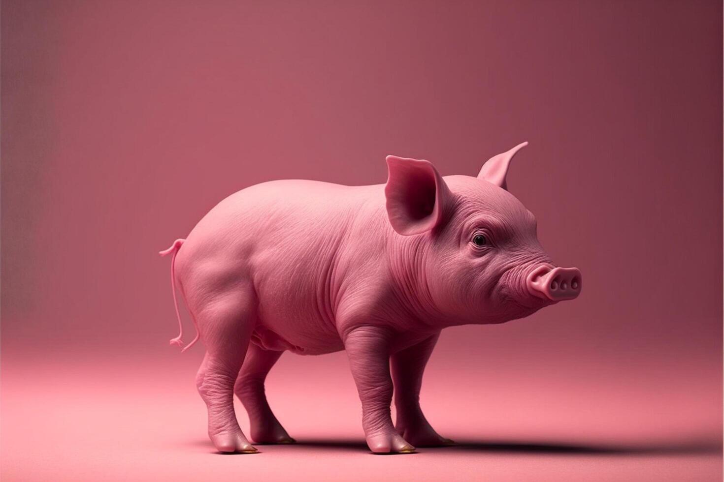 roze varken staand Aan een roze oppervlak. generatief ai. foto