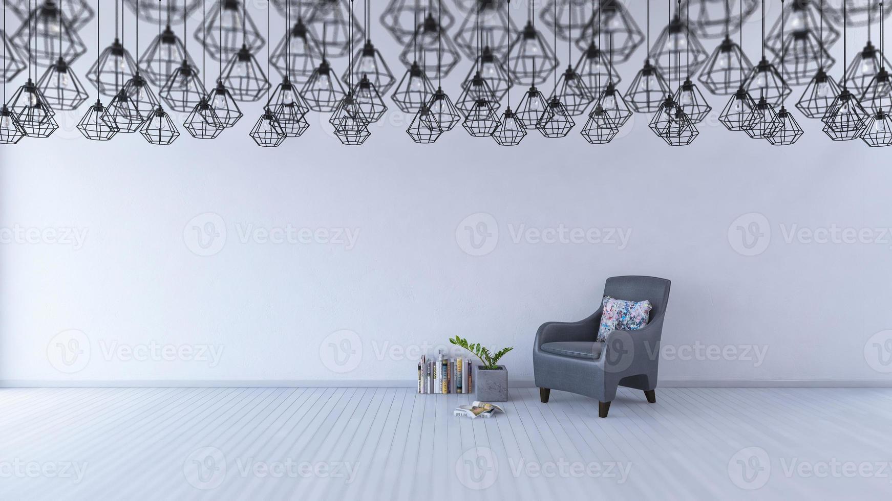 3D-rendering, grijze kleur bank op houten vloer foto