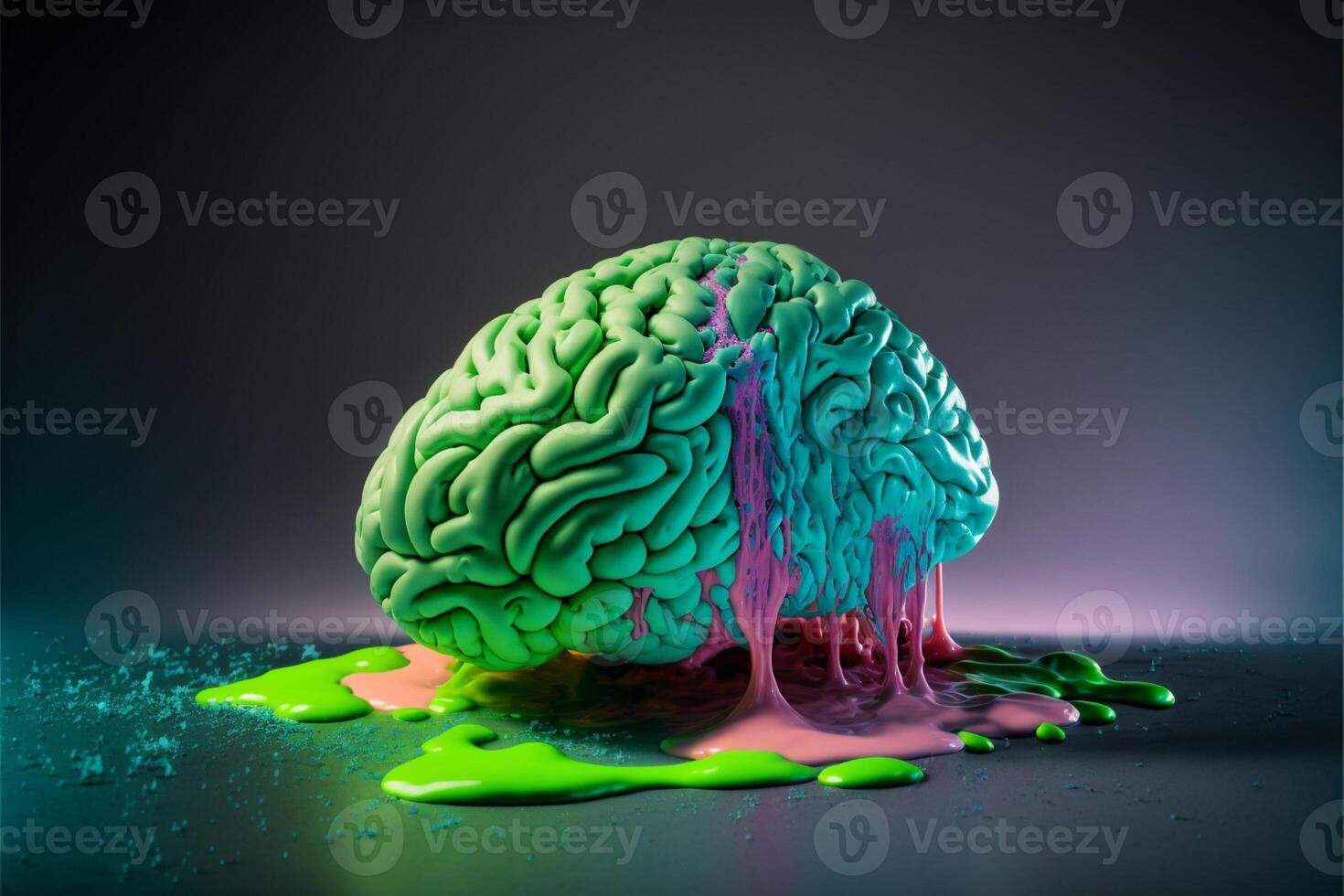 groen hersenen zittend Aan top van een tafel. generatief ai. foto