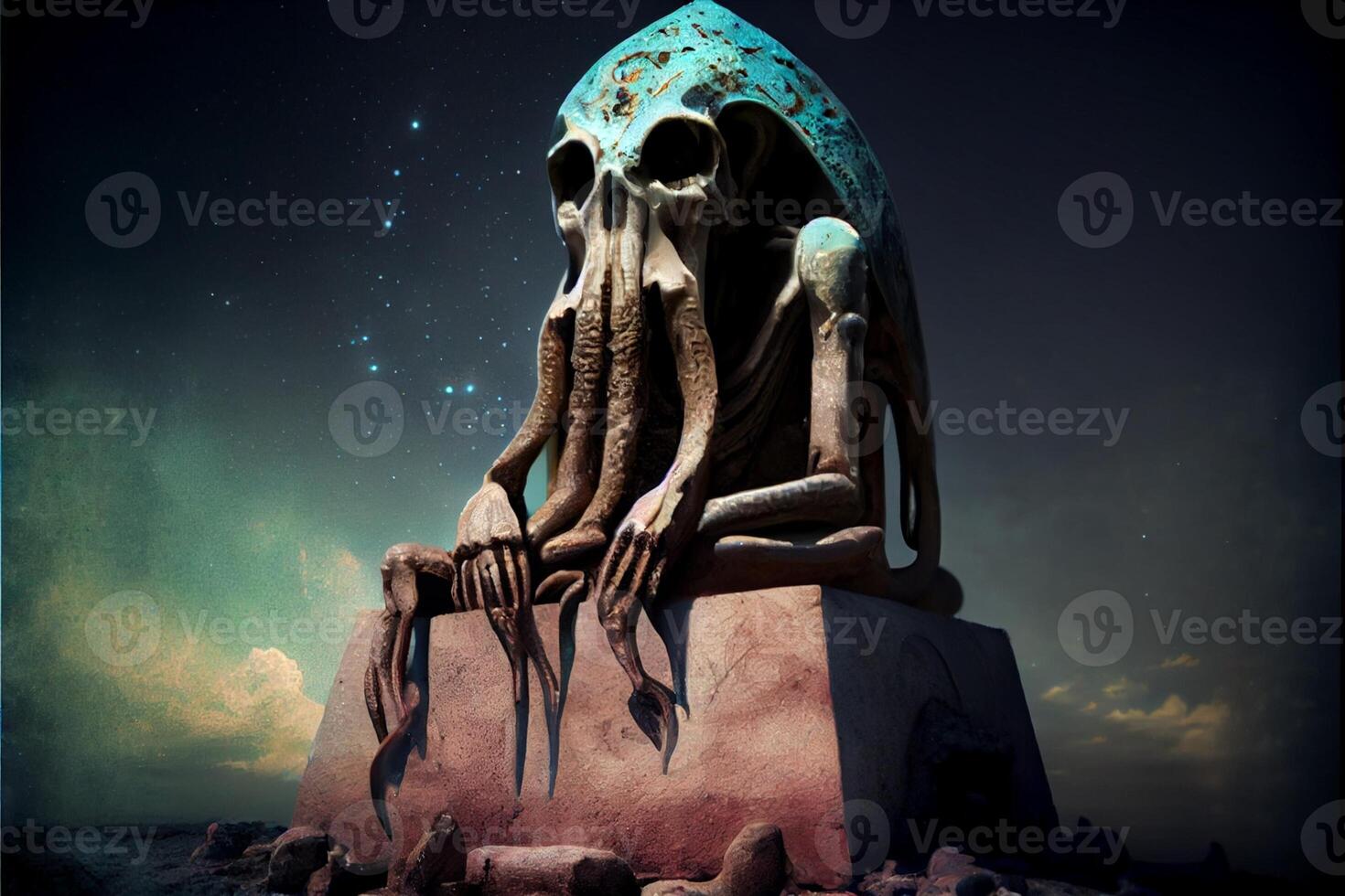 standbeeld van een Octopus zittend Aan top van een steen. generatief ai. foto