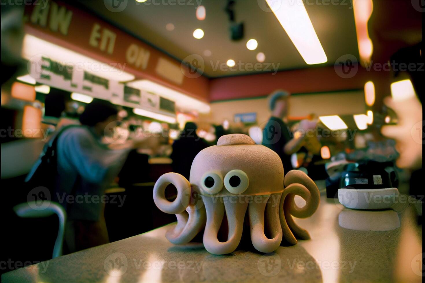 klei Octopus zittend Aan top van een balie. generatief ai. foto