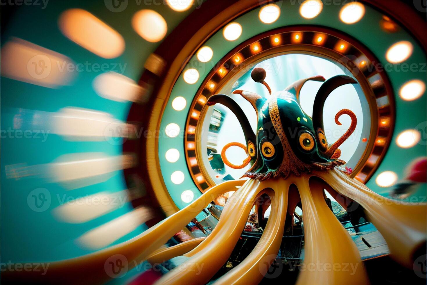 dichtbij omhoog van een speelgoed- Octopus in voorkant van een spiegel. generatief ai. foto