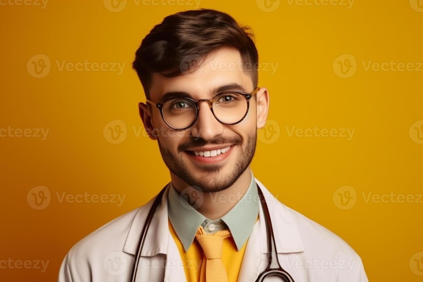 ai generatief glimlachen jong mannetje dokter met stethoscoop staand foto