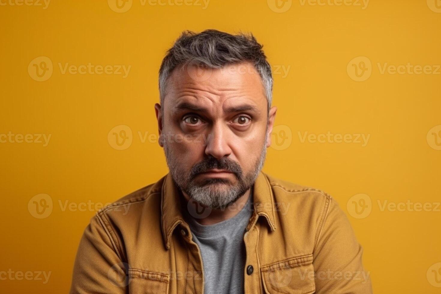 ai generatief een Mens Aan solide kleur achtergrond fotoshoot met walging gezicht expressie foto