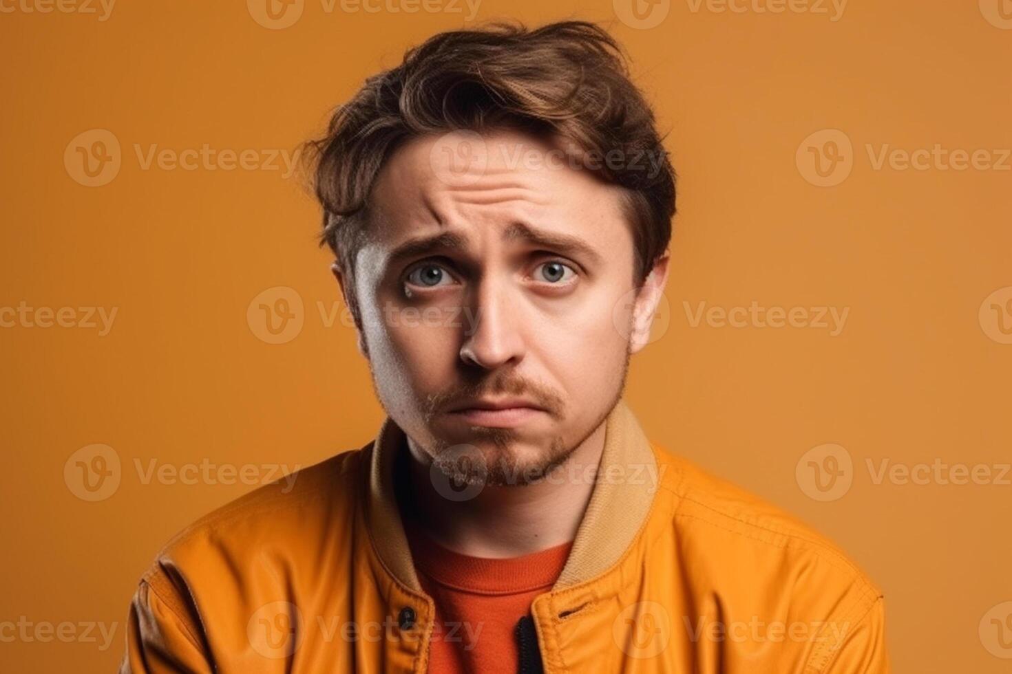 ai generatief een Mens Aan solide kleur achtergrond fotoshoot met walging gezicht expressie foto