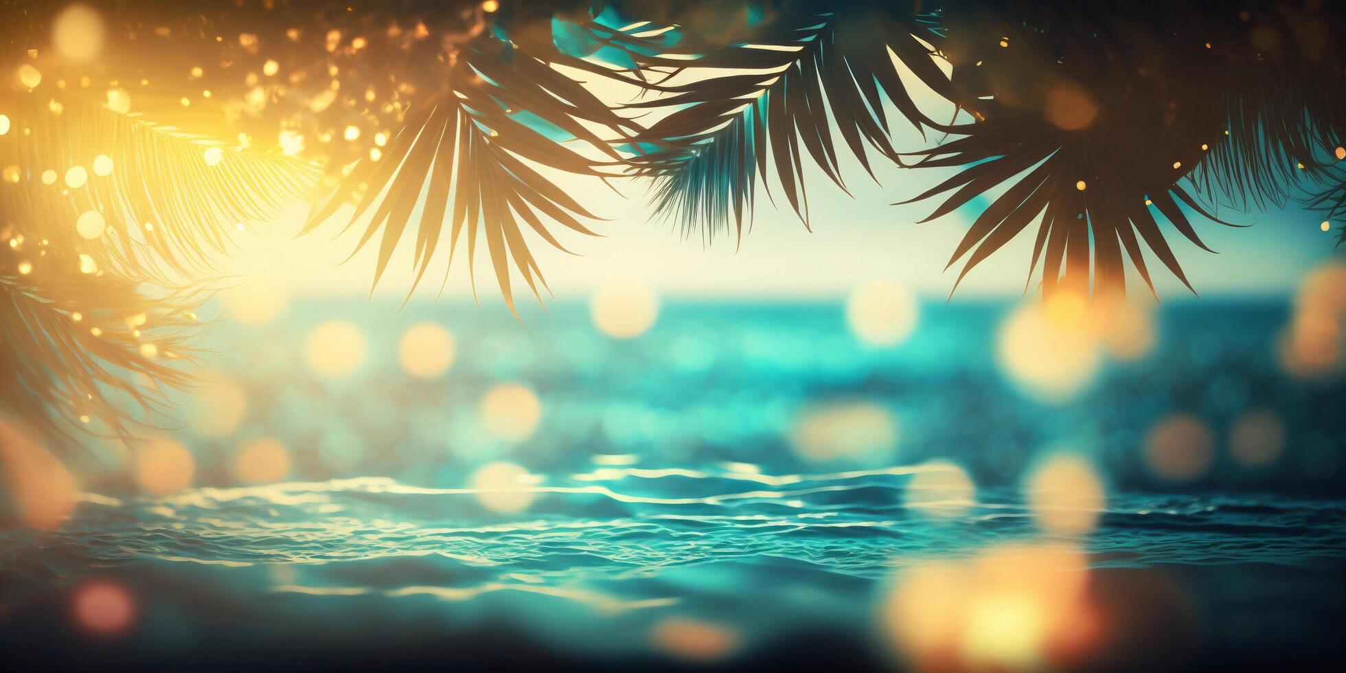 de zee met palm boom in zomer tijd met ai gegenereerd. foto