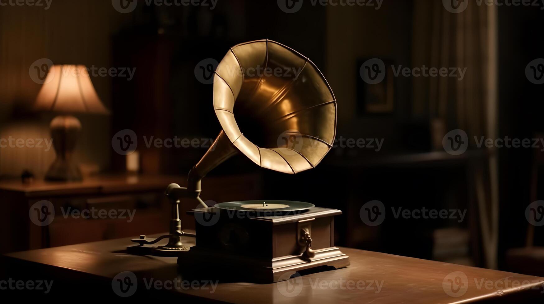 wijnoogst klassiek gramafoon musical instrument, generatief ai foto