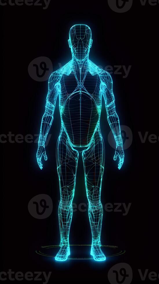 menselijk hologram 3d meetkundig ,generatief ai foto