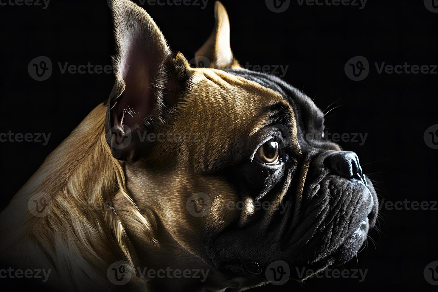 portret van hond Frans bulldog Aan zwart achtergrond. neurale netwerk ai gegenereerd foto