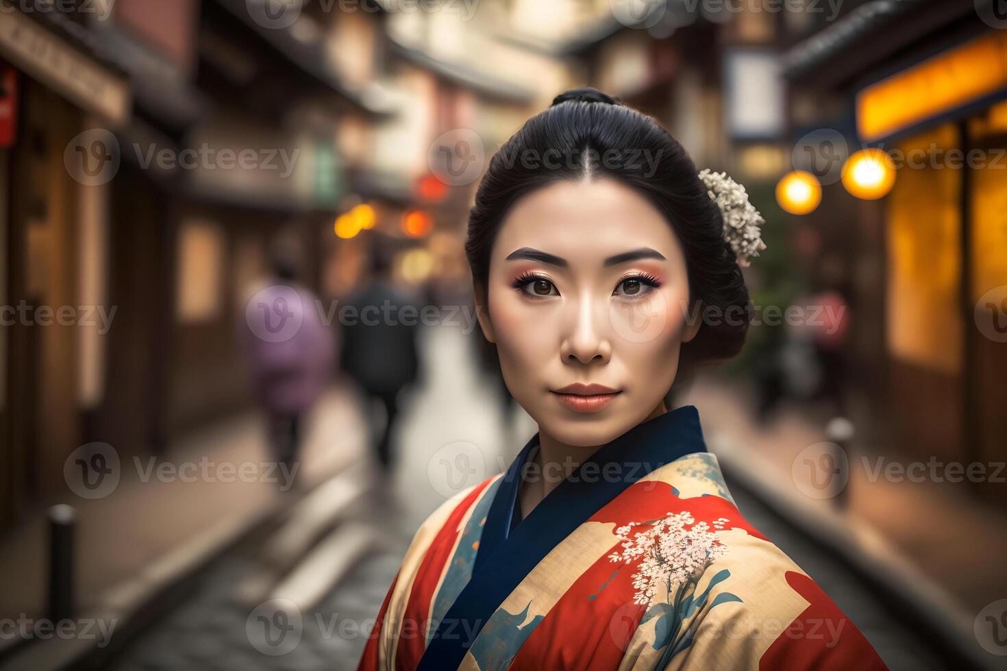 portret van een Japans vrouw in nationaal kleren. neurale netwerk ai gegenereerd foto