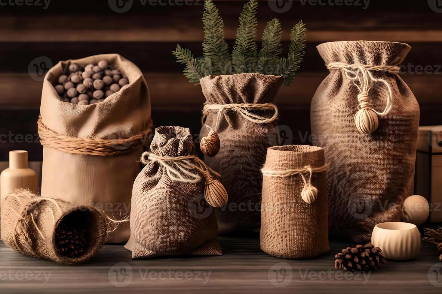 Kerstmis en nieuw jaar geschenk dozen en decoraties, eco vriendelijk modieus nul verspilling verpakking. neurale netwerk ai gegenereerd foto