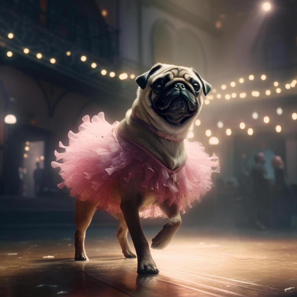 mopshond hond Leuk vinden ballet danser. illustratie ai generatief foto