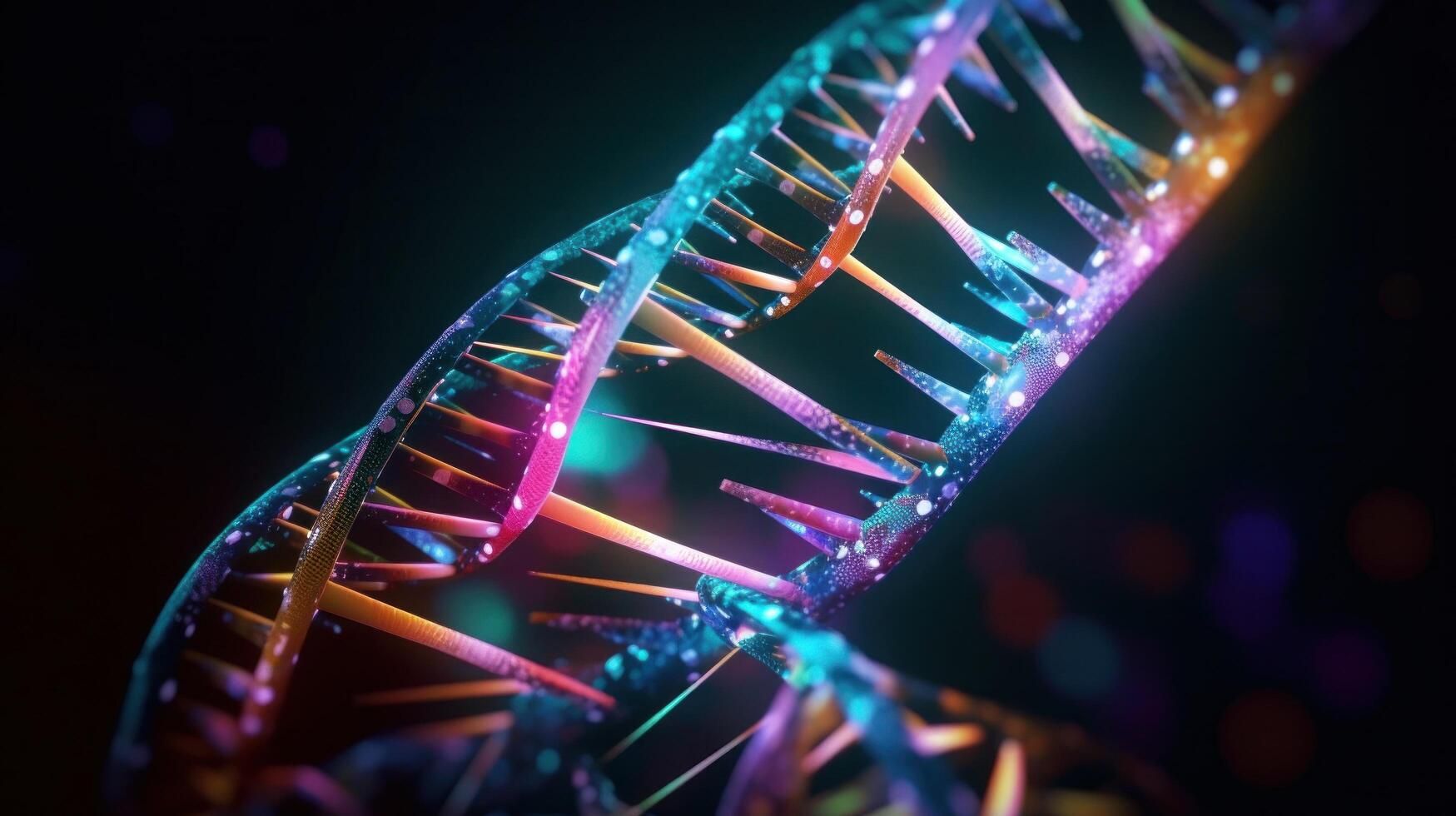 abstract lichten levendig dun dna dubbele helix. illustratie ai generatief foto