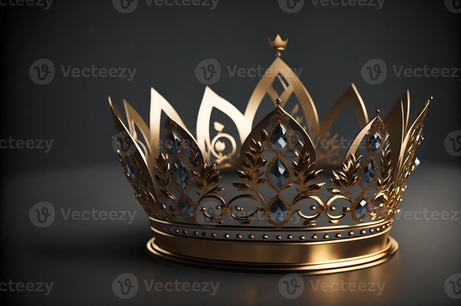 een gouden kroon van doornen versierd met juwelen Aan een donker achtergrond, een ai gegenereerd illustratie foto
