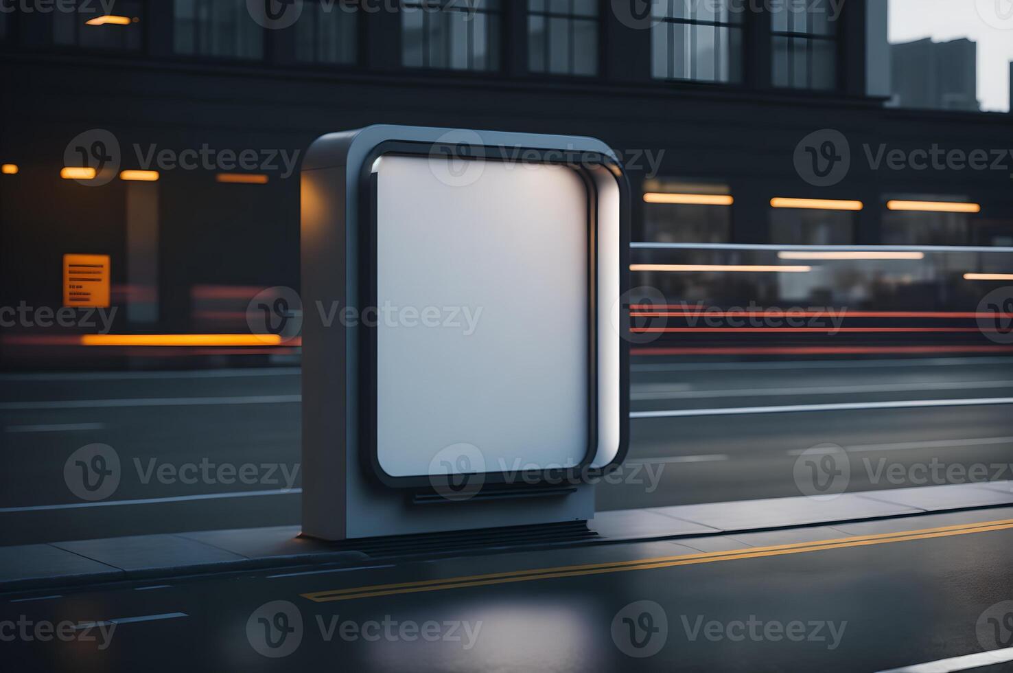 blanco mockup licht doos voor reclame bovenstaand bus hou op stoel Aan de straat, ai gegenereerd foto