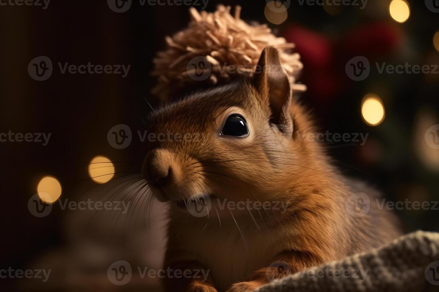 schattig eekhoorn in een Kerstmis hoed. neurale netwerk ai gegenereerd foto