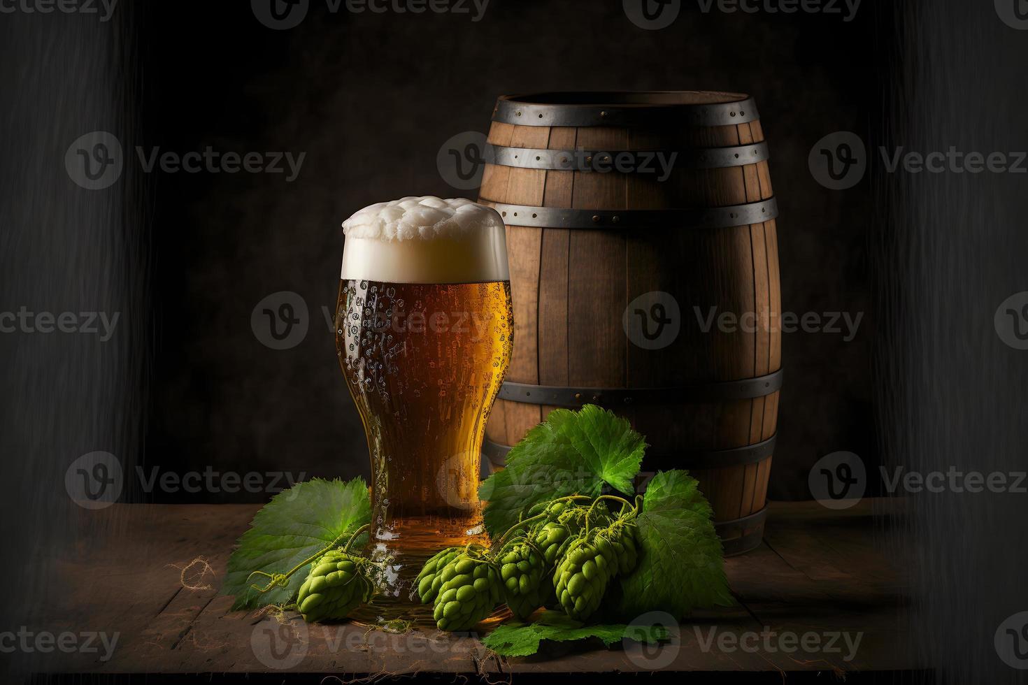 mooi bier met schuim in klassiek bier glas in donker tafereel. neurale netwerk gegenereerd kunst foto