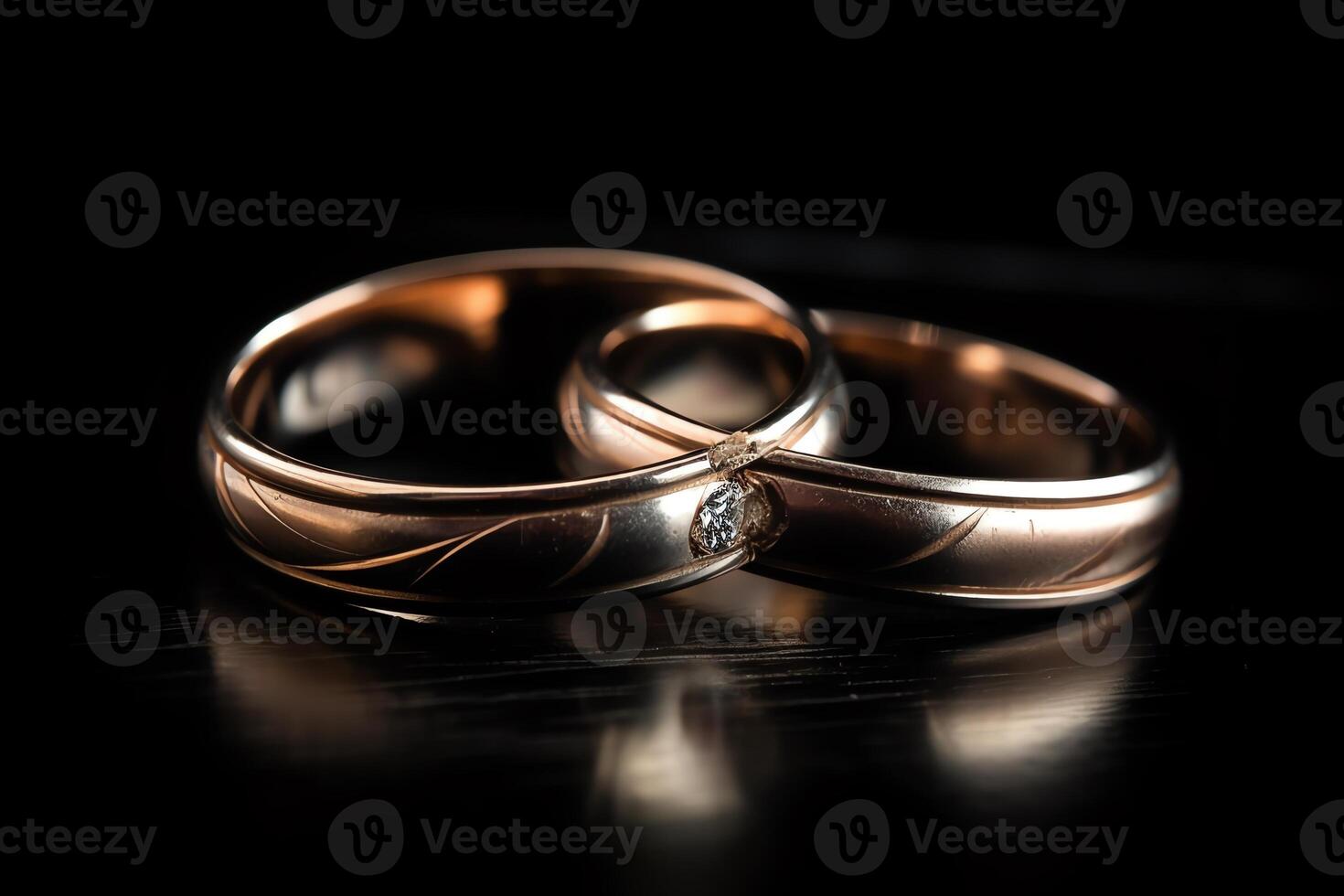 bruiloft ringen geïsoleerd Aan donker achtergrond. ai gegenereerd foto
