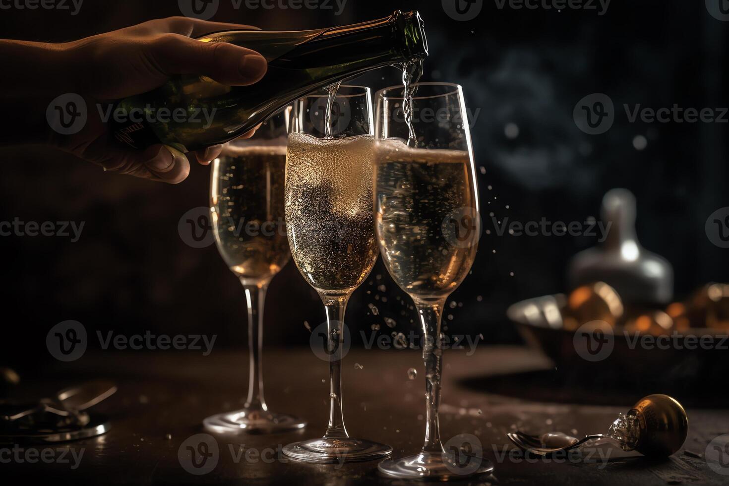 Champagne geroosterd brood voor nieuw jaren viering. ai gegenereerd foto