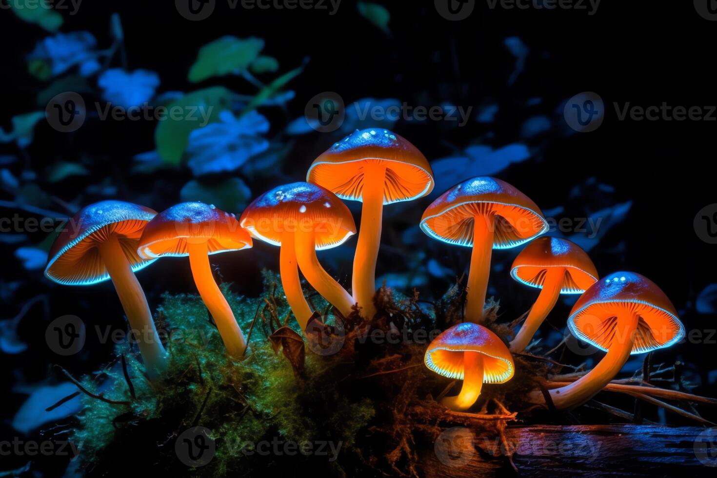 fluorescerend champignons mystiek gespot. ai gegenereerd foto