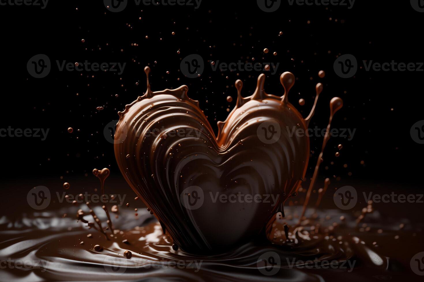 chocola hart 3d weergegeven Aan abstract achtergrond met plons. ai gegenereerd foto