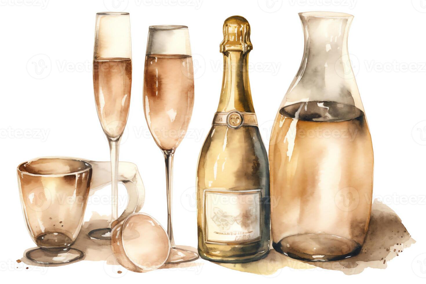 waterverf hand getekend Champagne reeks met klem kunst illustraties. ai gegenereerd foto