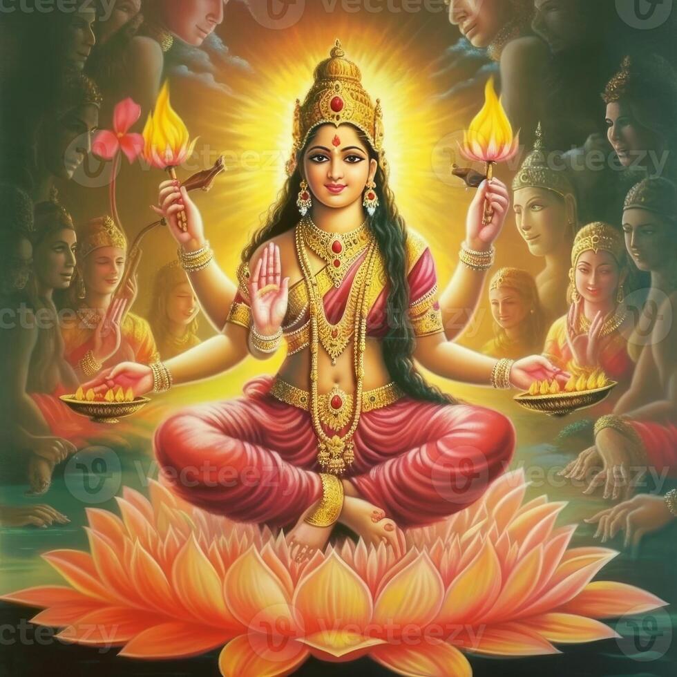maha lakshmi afbeeldingen downloaden mah laxmi godin Aan lotus afbeeldingen generatief ai foto