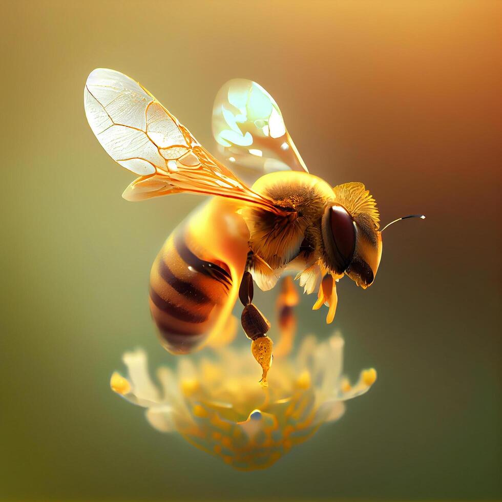 honing bij vlieg in de tuin met bloem en nectar ai generatief foto