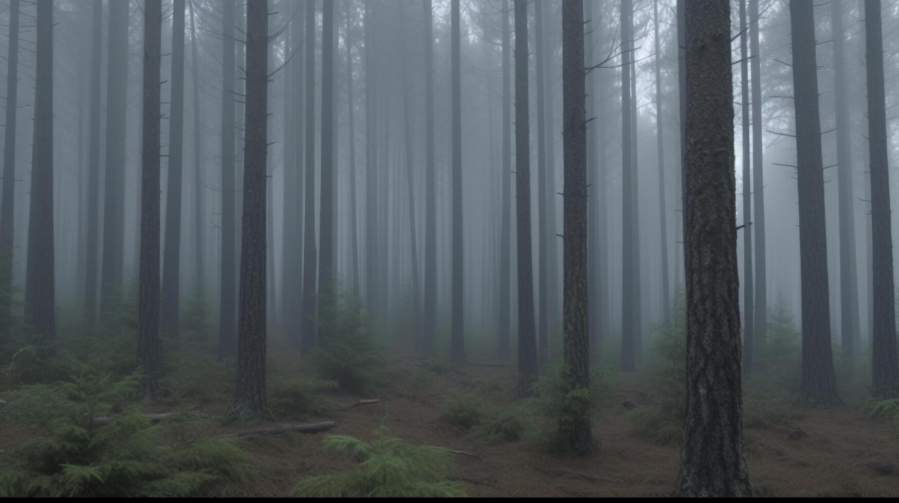 generatief ai, nevelig Spar Woud mooi landschap in hipster wijnoogst retro stijl, mistig bergen en bomen foto