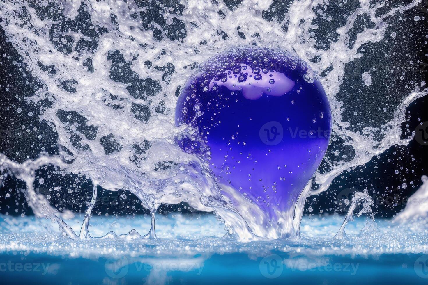 water plons met bubbels Aan blauw achtergrond. abstract achtergrond. generatief ai foto