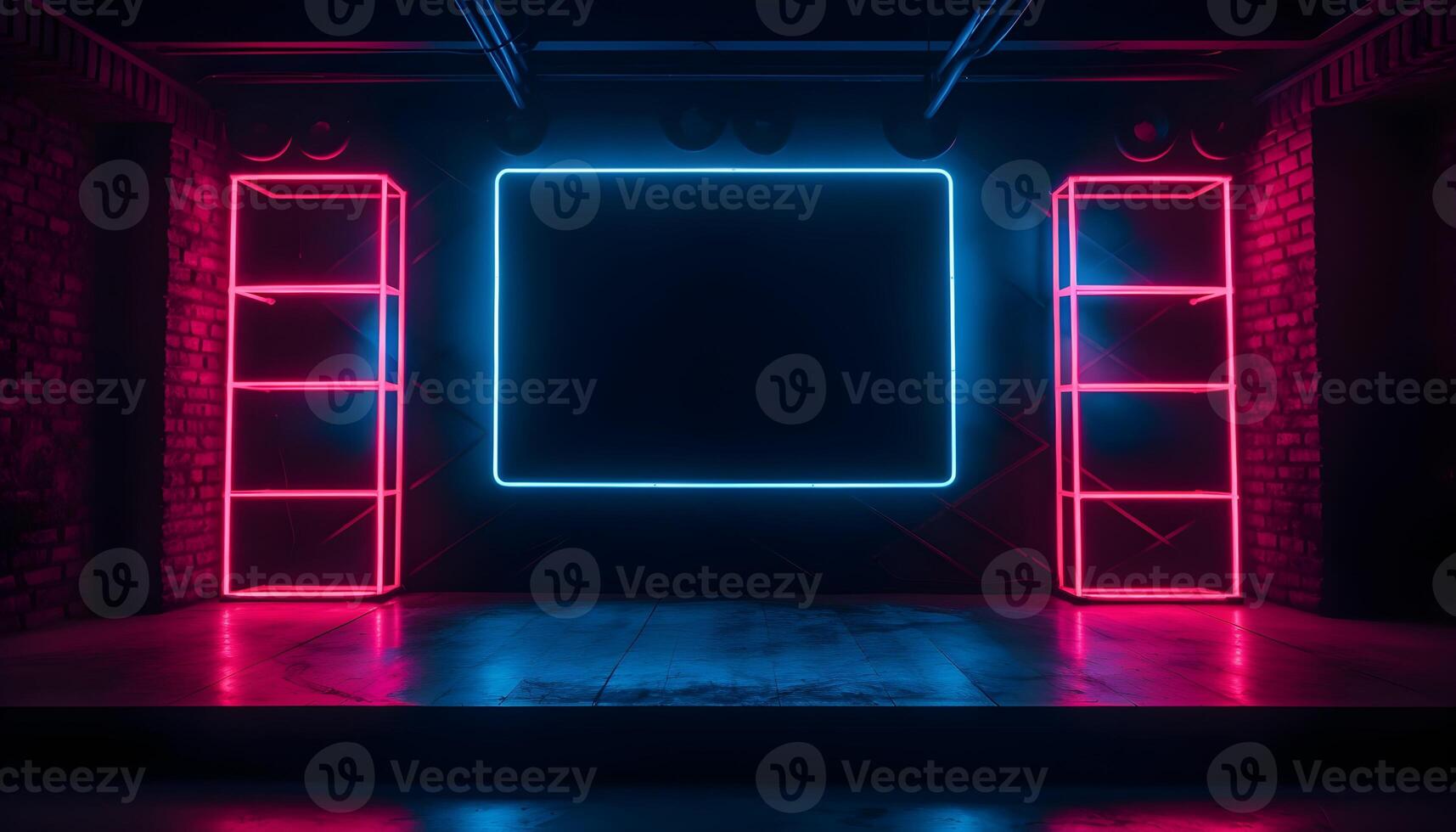 futuristische stadium kleurrijk neon lichten stadia kamer achtergrond en achtergrond, leeg podium voor Product Scherm of presentaties, abstract modern, perfect voor vitrines en modern projecten. 3d weergave. foto