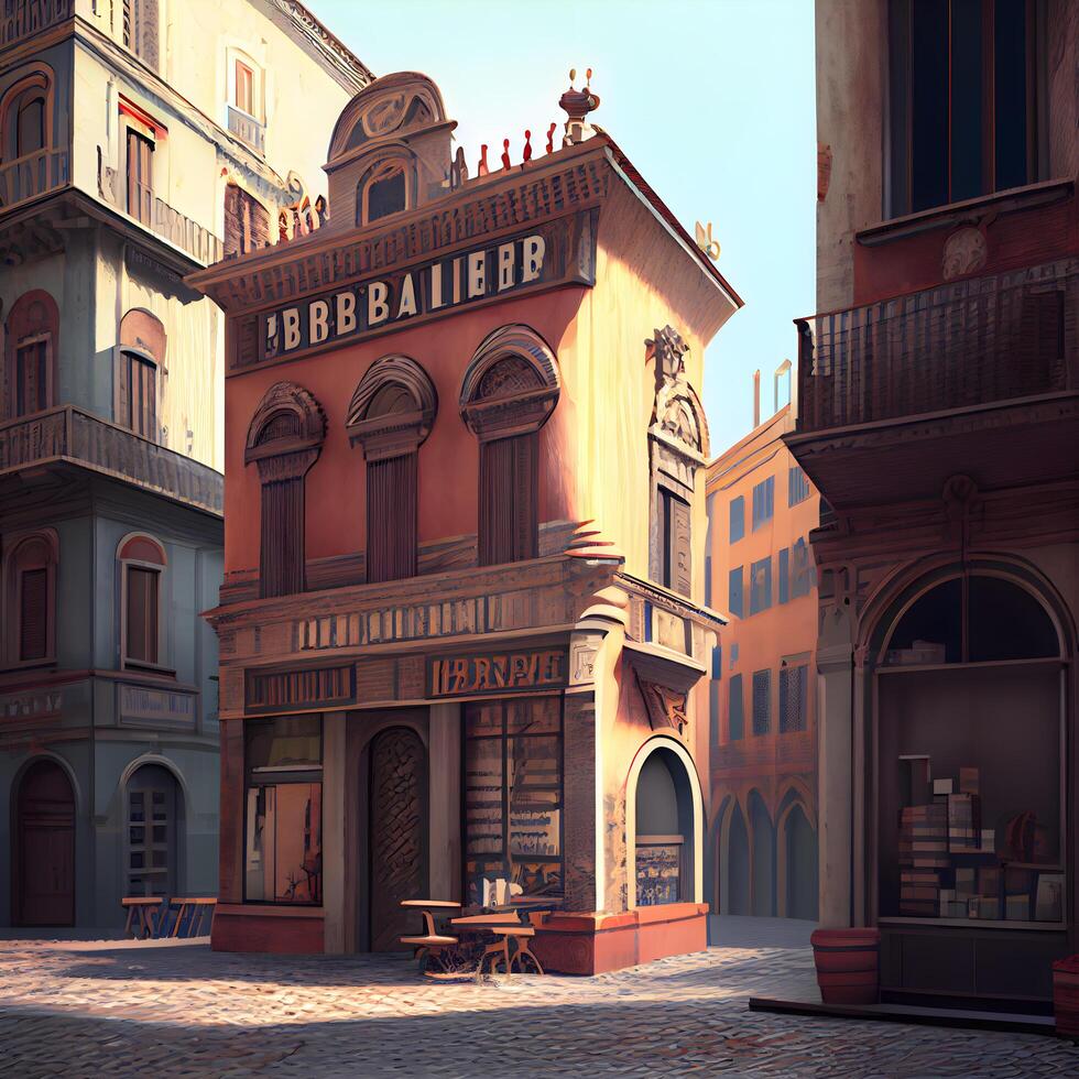 de oud stad- van bologna, Italië. 3d weergave, ai generatief beeld foto