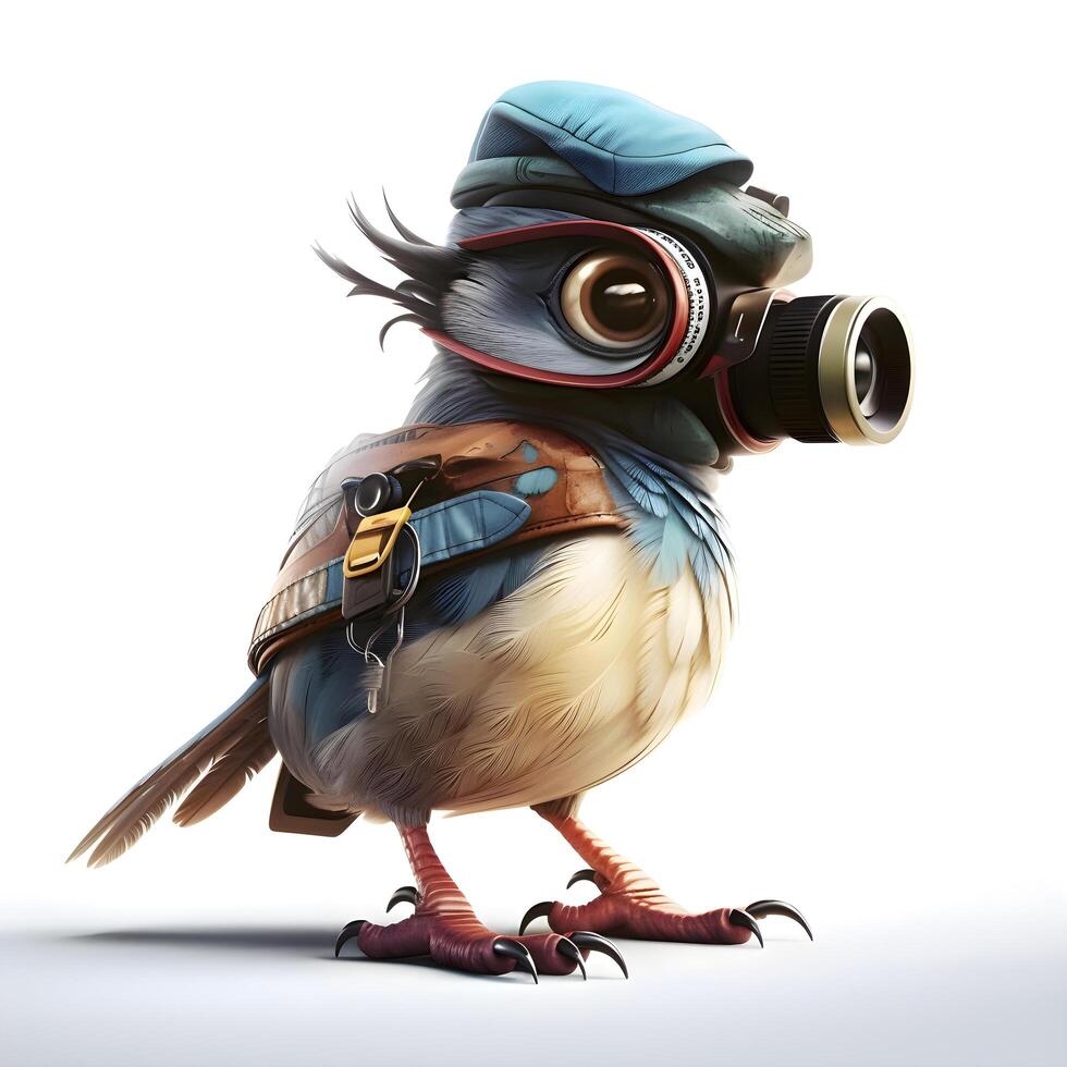 tekenfilm vogel in vliegenier helm Aan wit achtergrond - illustratie voor kinderen, ai generatief beeld foto