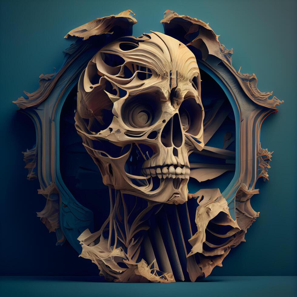 3d geven van menselijk schedel in wijnoogst stijl. halloween concept., ai generatief beeld foto