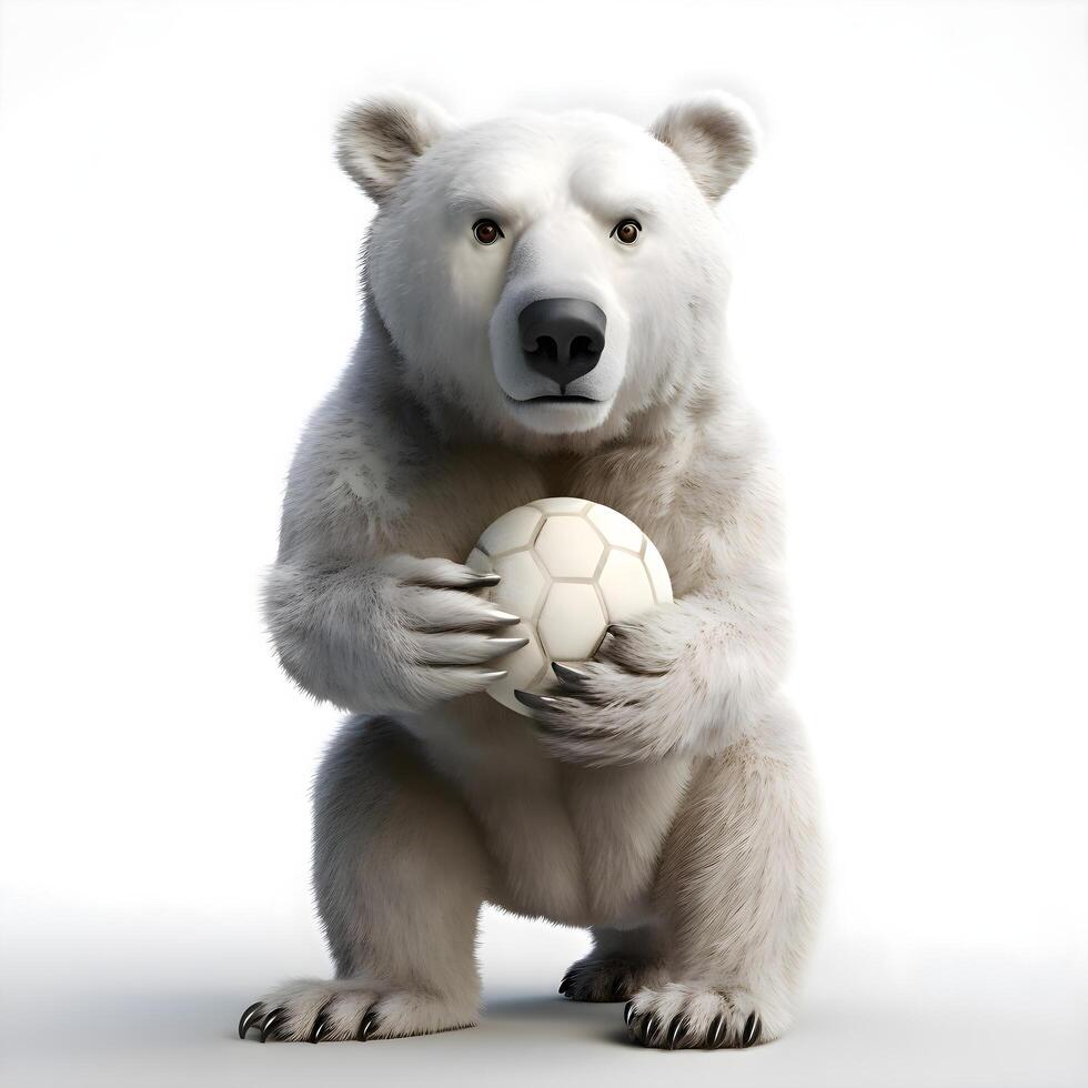 3d renderen van een schattig eekhoorn met een voetbal bal Aan een grijs achtergrond, ai generatief beeld foto