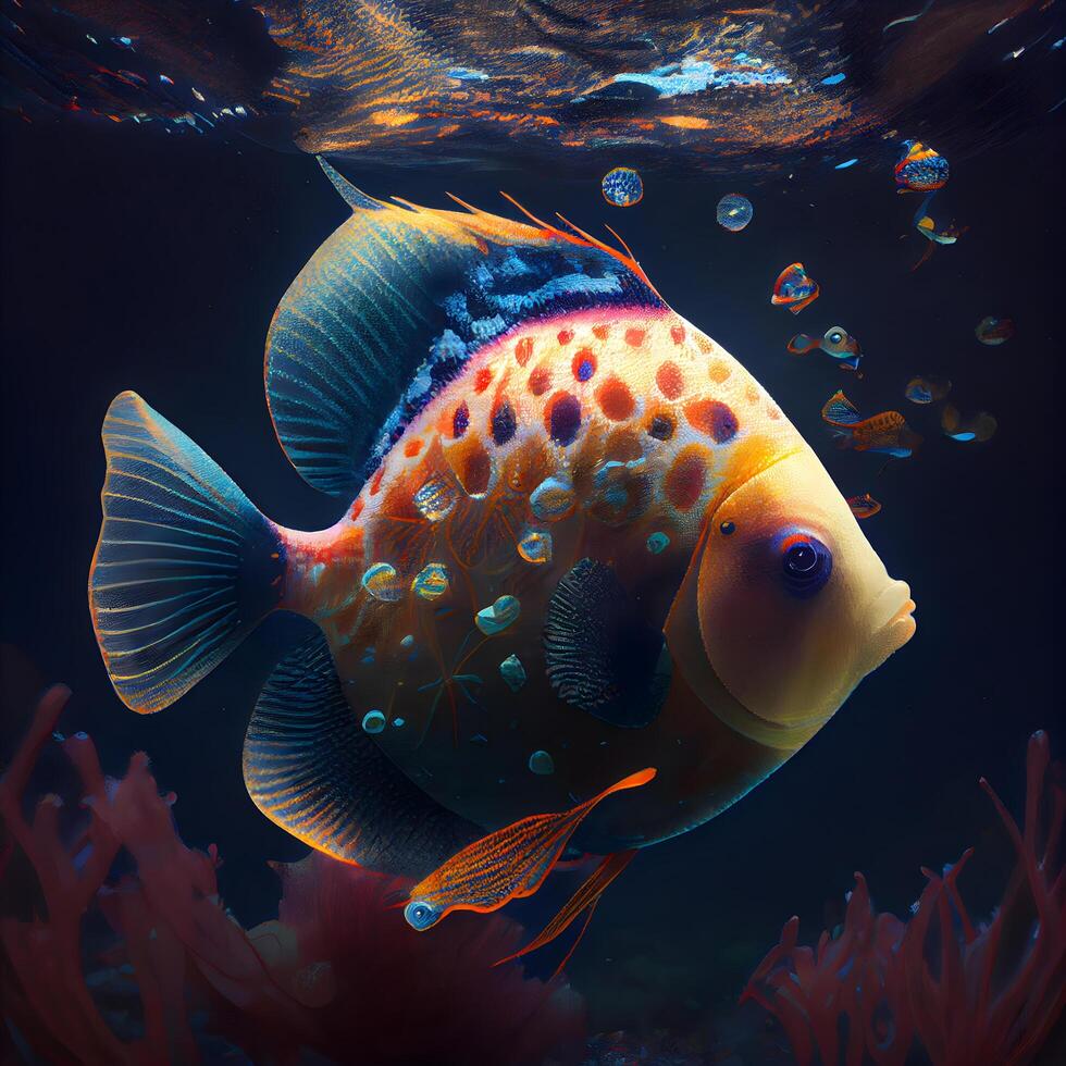 onderwater- tafereel met kleurrijk vis en koralen. onderwater- wereld., ai generatief beeld foto