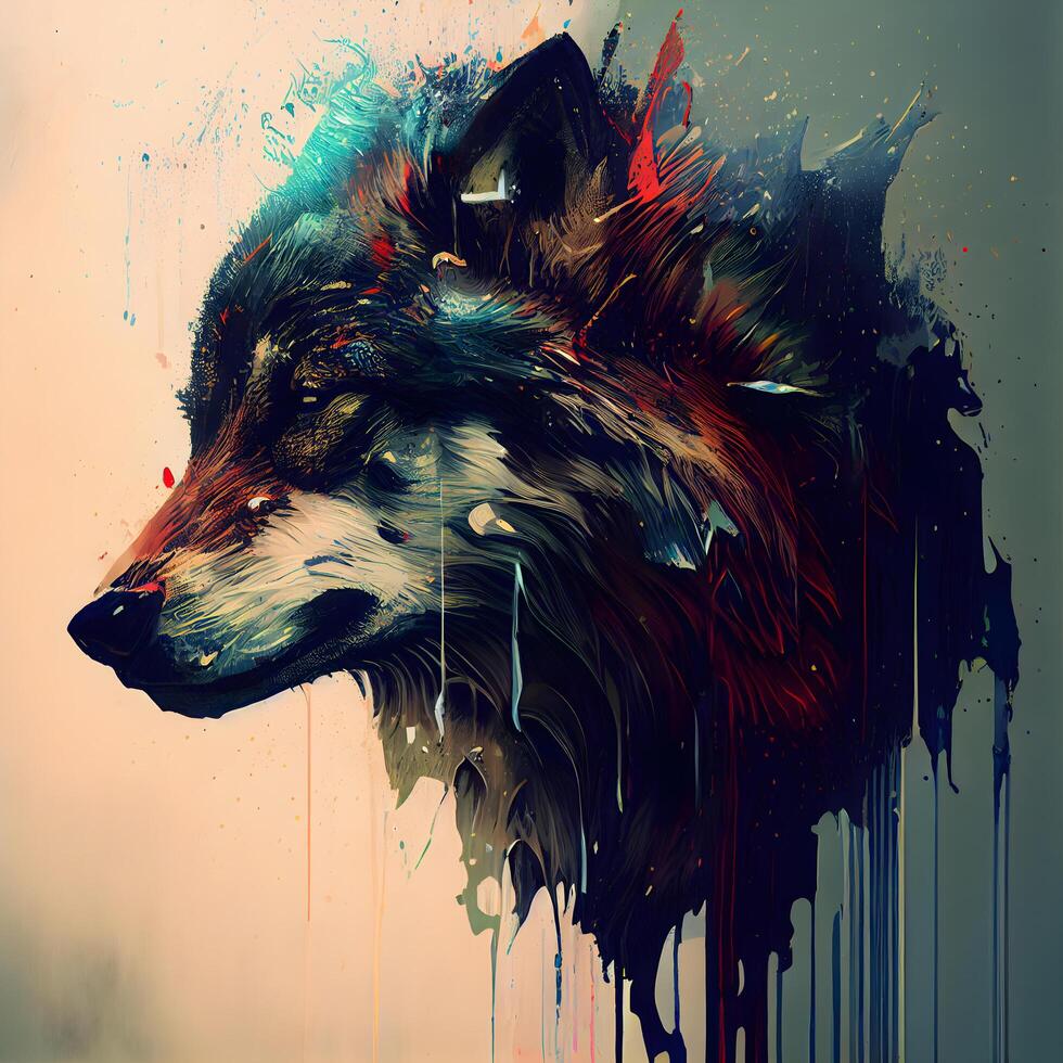 digitaal schilderij van wolf hoofd. kleurrijk grunge achtergrond. dier illustratie., ai generatief beeld foto