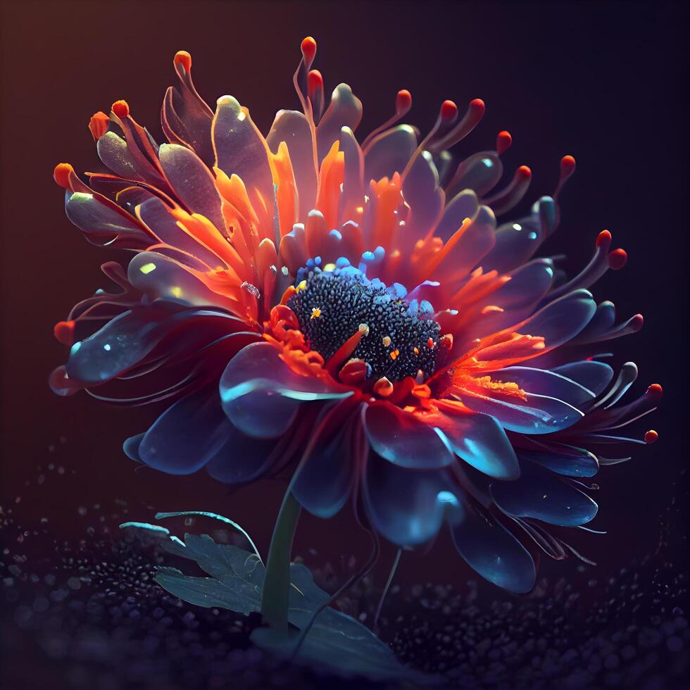kleurrijk gerbera bloem Aan zwart achtergrond. 3d illustratie, ai generatief beeld foto