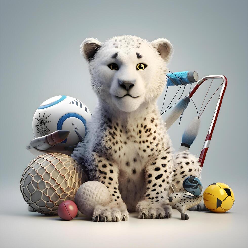 3d renderen van een tekenfilm muis met een voetbal bal geïsoleerd Aan wit achtergrond, ai generatief beeld foto