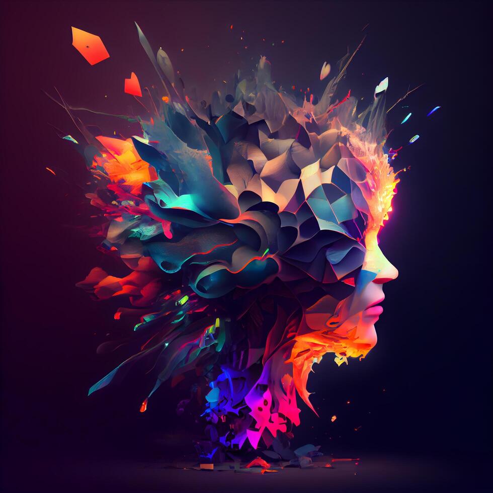 abstract menselijk hoofd gemaakt van kleurrijk veelhoekige vormen. illustratie., ai generatief beeld foto