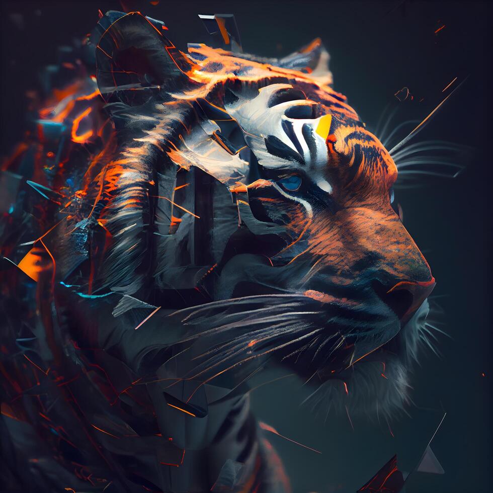 futuristische portret van een tijger. 3d weergave., ai generatief beeld foto