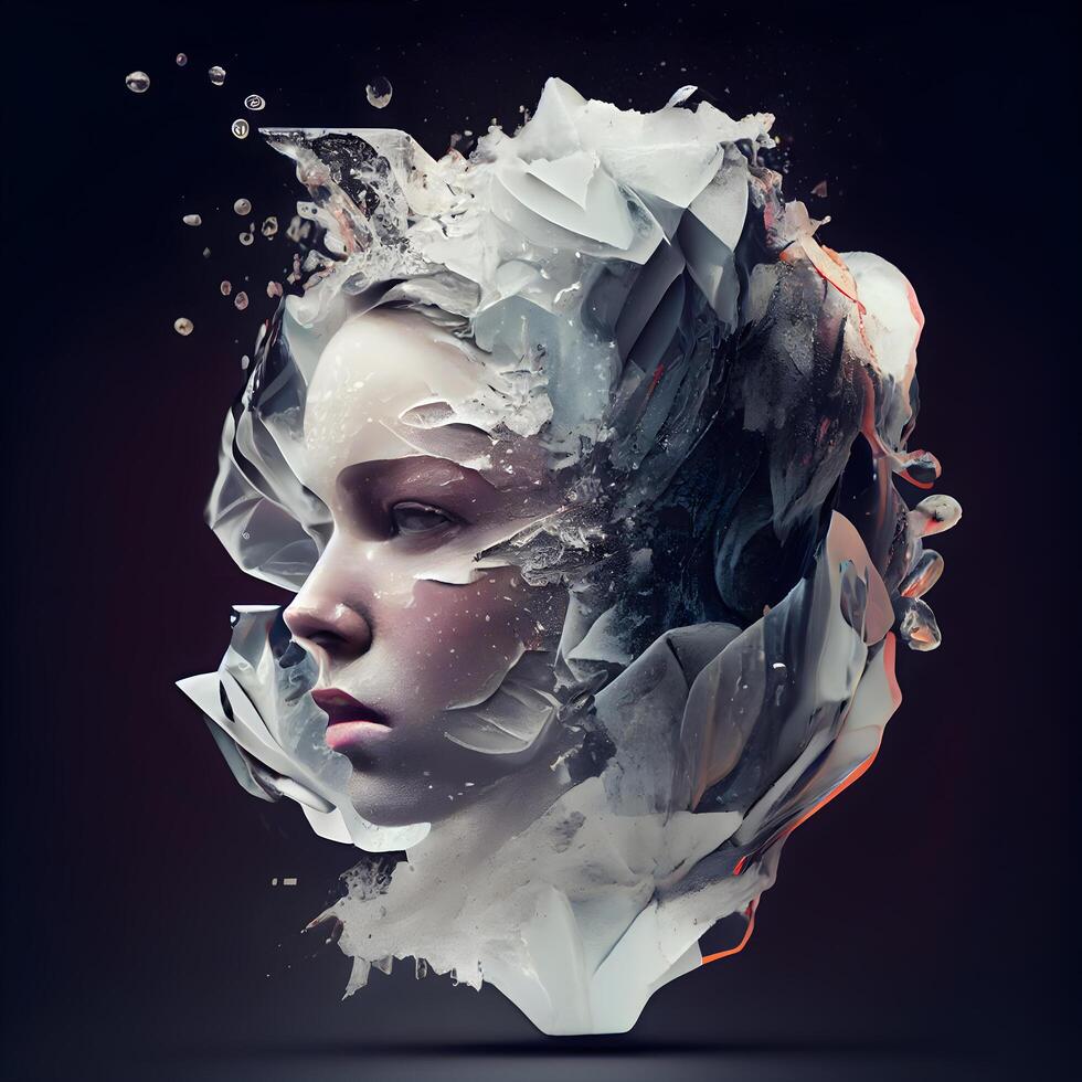 creatief portret van een mooi vrouw gecombineerd met water spatten., ai generatief beeld foto