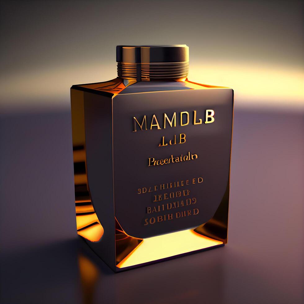 mockup van een parfum fles Aan een donker achtergrond. 3d weergave, ai generatief beeld foto