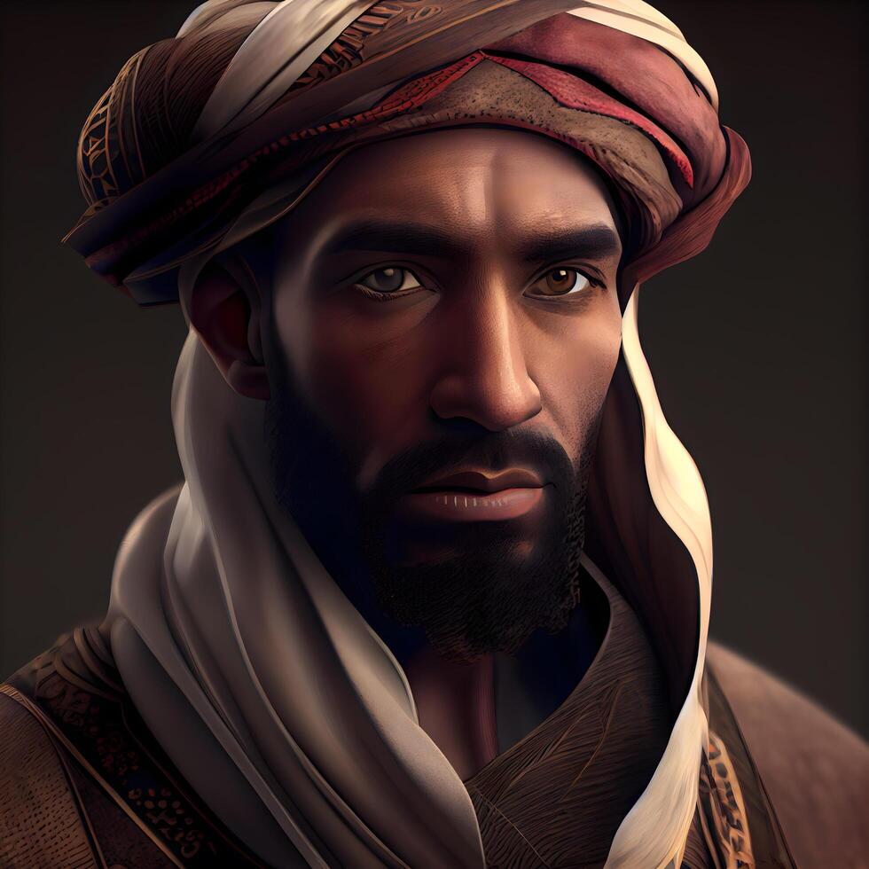 portret van een knap Arabisch Mens met tulband., ai generatief beeld foto