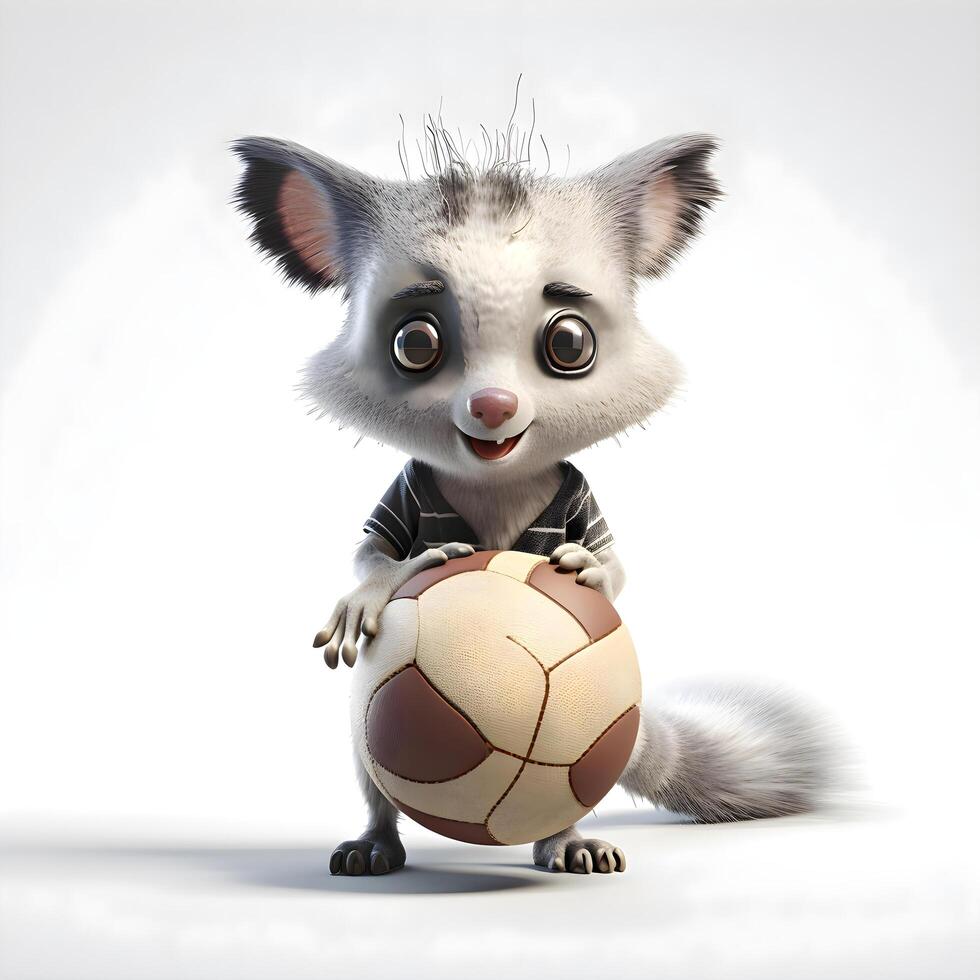 3d weergegeven illustratie van een schattig tekenfilm vos met een voetbal bal, ai generatief beeld foto