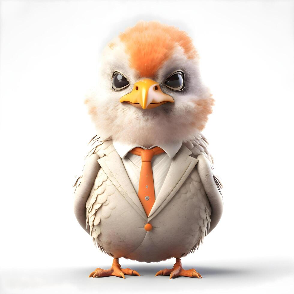 kip met oranje stropdas geïsoleerd Aan wit achtergrond. 3d illustratie., ai generatief beeld foto