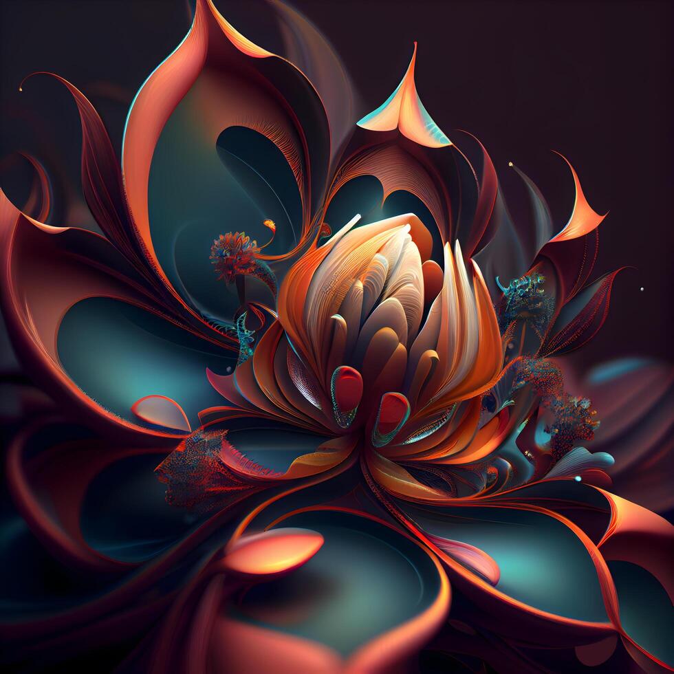 mooi fractal bloem in blauw en oranje. computer gegenereerd afbeeldingen., ai generatief beeld foto